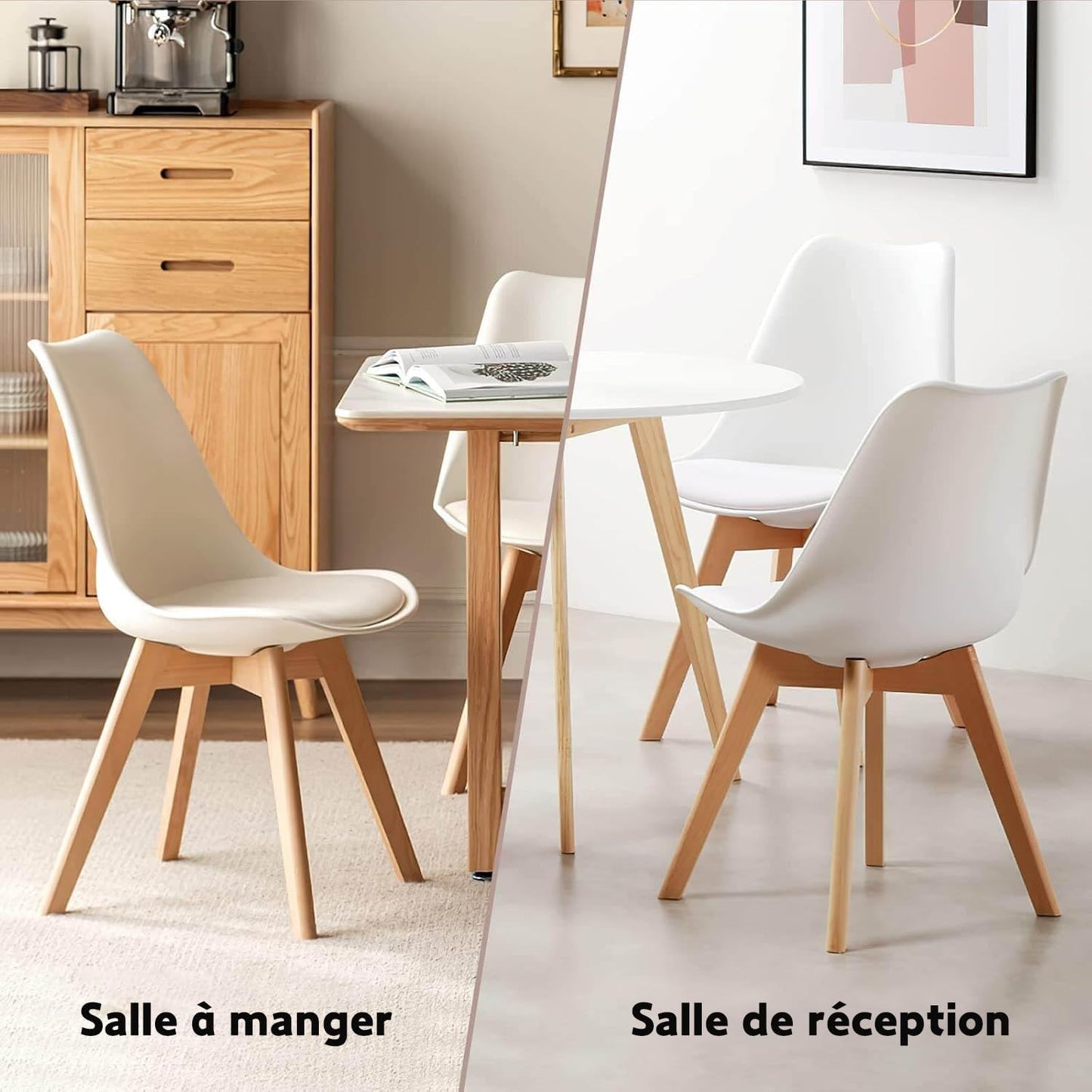 Chaises Salle À Manger, Chaise Scandinave Lot De 4,Idéal Pour Salle À Manger,Salon,Cuisine,Chambre À Coucher (4, Blanc)