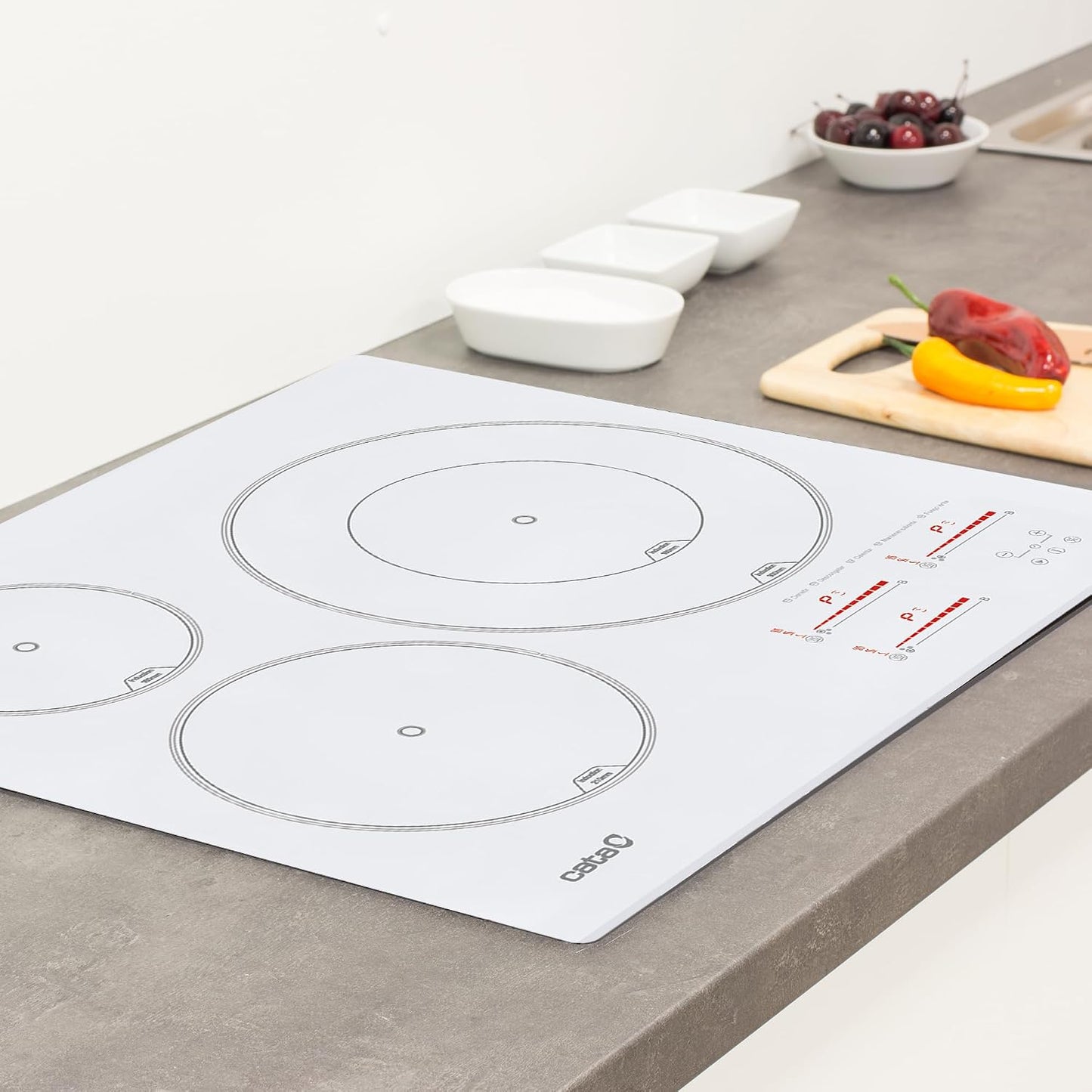 , Plaque D'Induction, Modèle INSB 6003 WH, 3 Zones De Cuisson, 9 Niveaux De Puissance + Booster 52X60X6Cm Blanc