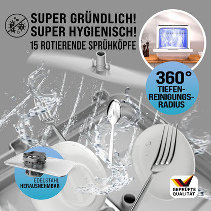 MONZANA® Mini Lave-Vaisselle Noir-Blanc Réservoir D'Eau 4,5L Lave Vaisselle De Table 3 Couverts App WIFI Étudiants Couples
