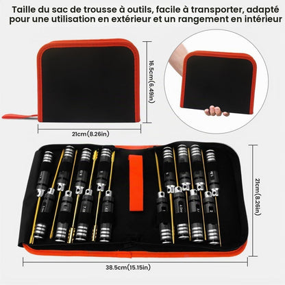 Kit D'Outils Pour Voiture Télécommandée – 16 Pièces Comprenant Des Outils Plats Et Phillips, Hexagonaux En Acier Titane, Avec Sac De Rangement