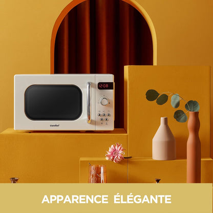 ' Micro-Ondes Rétro CMSRO 20Di Cr Avec 8 Renus Rutomatiques, 5 Niveaux De Puissance De Cuisson, Bouton De Cuisson Express, 20 L, 800 W, Crème D'Abricot