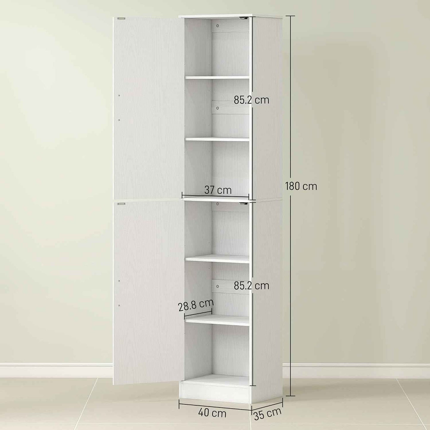 Meuble De Salle De Bain Colonne Étroit 40 X 35 X 180 Cm Blanc | 2 Portes, 4 Étagères Réglables, Meuble De Rangement, Pour Salon, Toilette, Petits Espaces