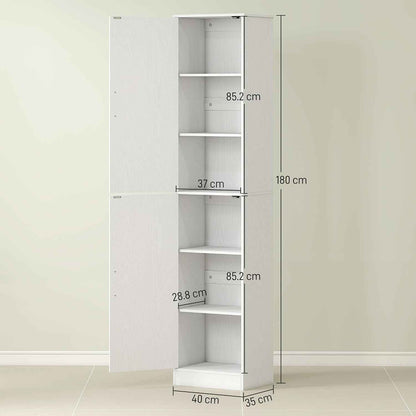 Meuble De Salle De Bain Colonne Étroit 40 X 35 X 180 Cm Blanc | 2 Portes, 4 Étagères Réglables, Meuble De Rangement, Pour Salon, Toilette, Petits Espaces