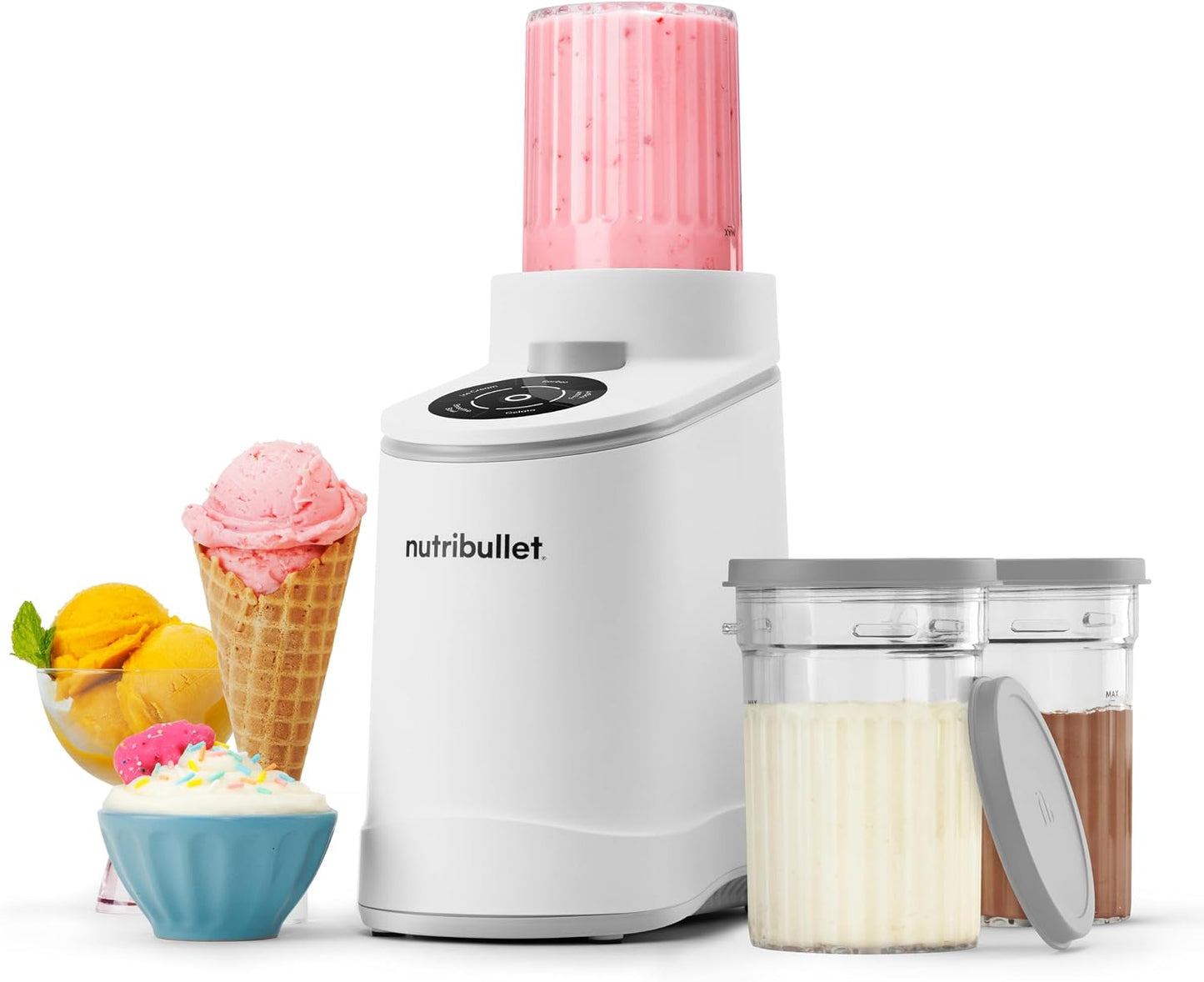 Chill – Machine À Desserts Glacés, Gelato, Sorbet, Smoothie, Yaourt Glacé, Crème Glacée, 5 Programmes Automatiques, 3 Récipients, Couvercles, Idéale Pour Les Familles, Blanche (NBD0503W)