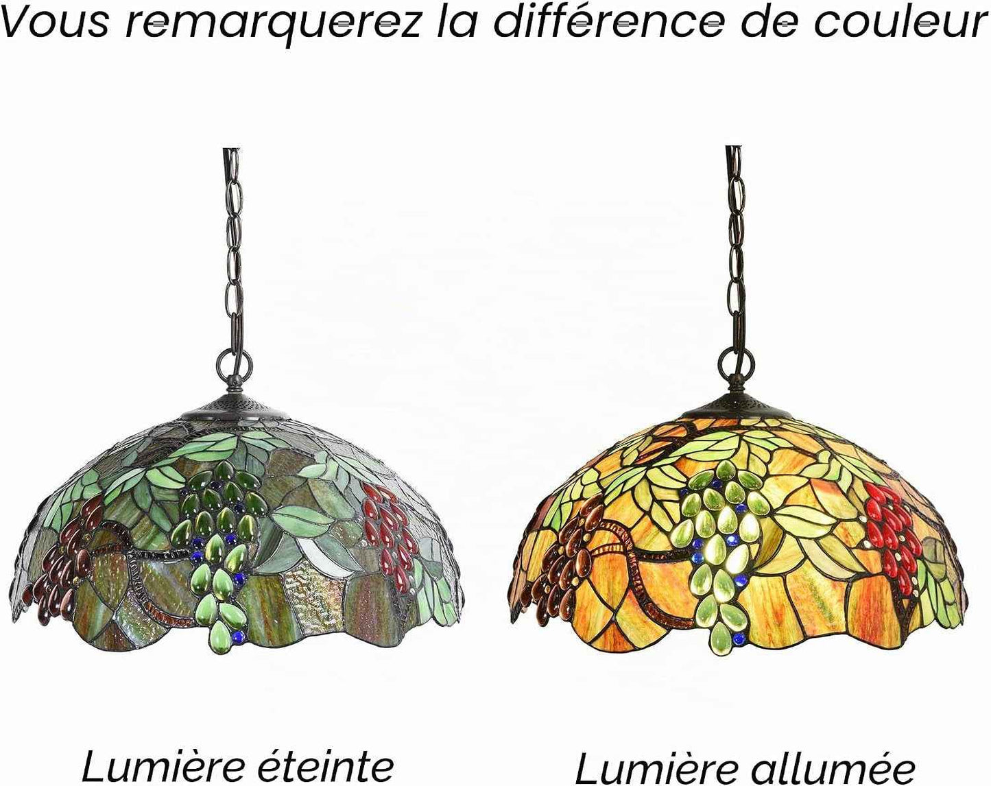 L30762 Plafonnier Suspendu En Verre Teinté Style Tiffany Raisin Avec Abat-Jour De 45,7 Cm De Large, 3 Lumières, Câblé