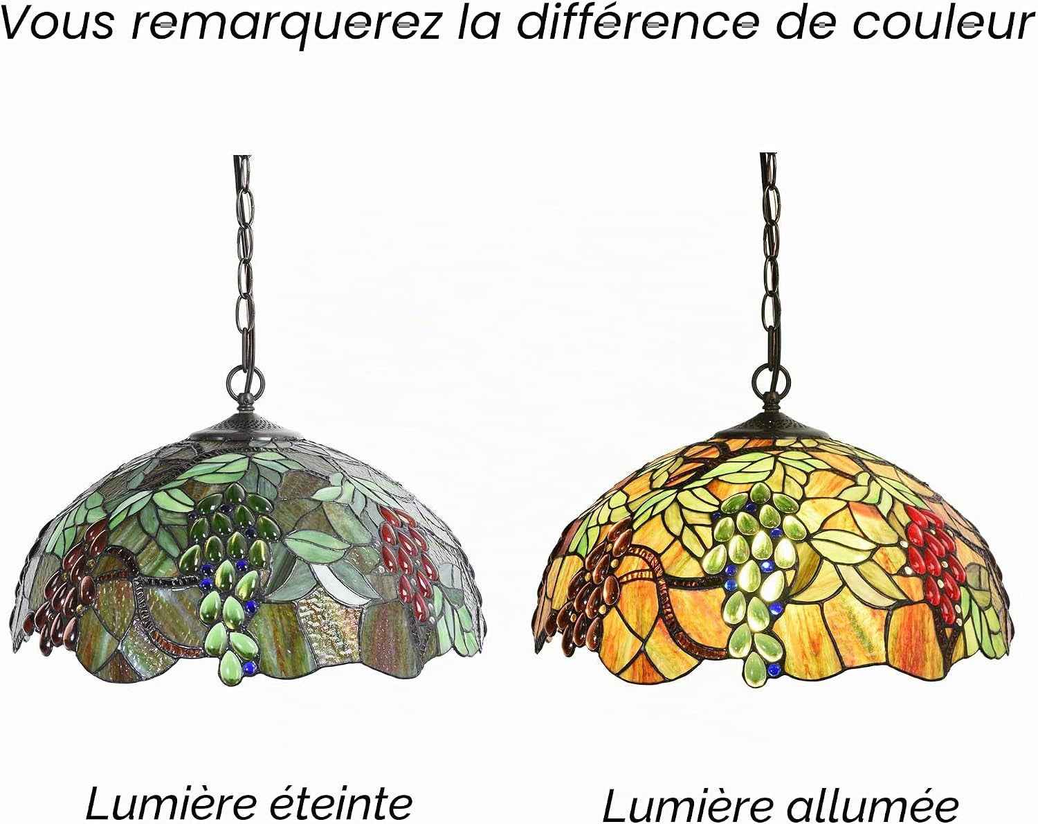 L30762 Plafonnier Suspendu En Verre Teinté Style Tiffany Raisin Avec Abat-Jour De 45,7 Cm De Large, 3 Lumières, Câblé