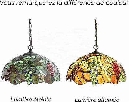 L30762 Plafonnier Suspendu En Verre Teinté Style Tiffany Raisin Avec Abat-Jour De 45,7 Cm De Large, 3 Lumières, Câblé