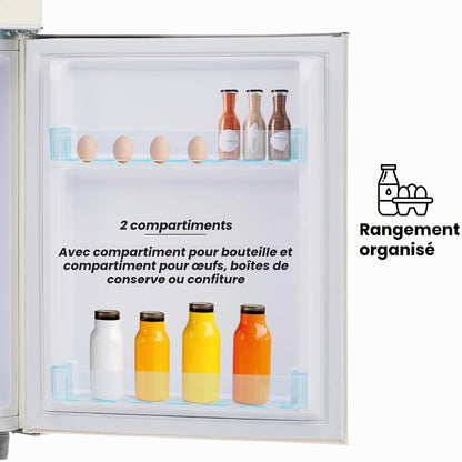 Réfrigérateur Rétro À Double Porte, 72 Litres, Avec Compartiment Congélateur De 21 Litres, 120 Kwh/An, Éclairage LED - Blanc