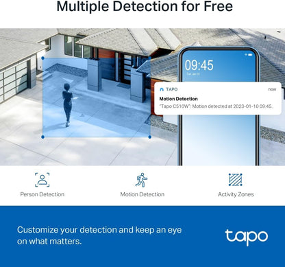 C510W 2K Caméra De Surveillance Wifi Extérieur 360°, Vision Nocturne Couleur, Détection De Personne Et Suivi De Mouvement, Étanche IP65, Alarme Sonore Personnalisable (Lot De 2)