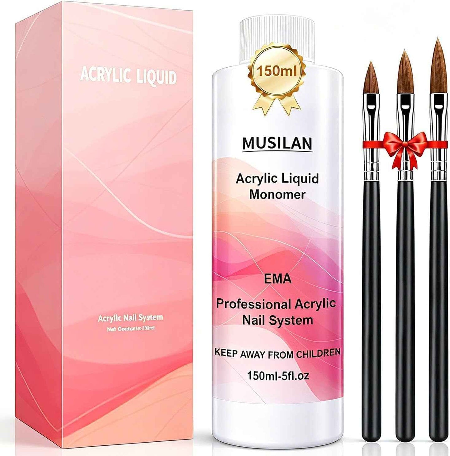 Monomère Liquide Acrylique Pour Ongles Avec 3PCS Pinceaux Ongles | Professionnel Grande Capacité 150Ml Monomère Liquide Acrylique Pour La Conception D'Ongles En Qualité Studio Et Débutant