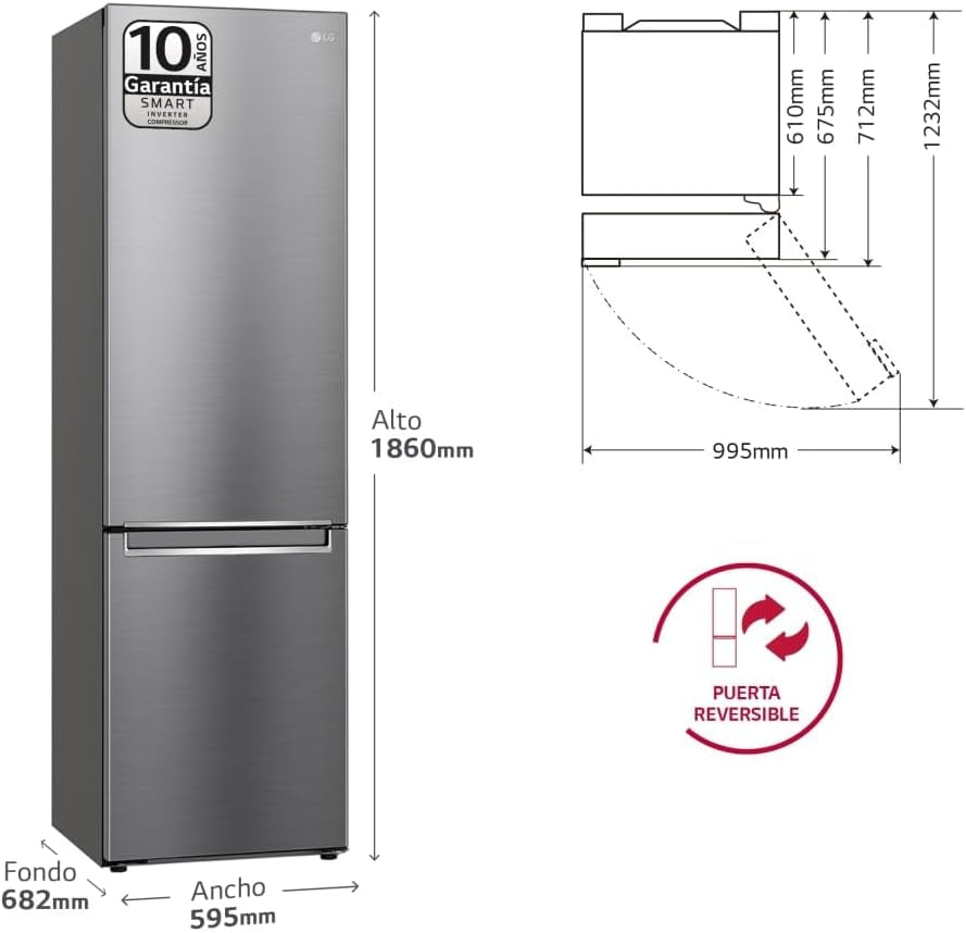 GBB71PZVCN1 Réfrigérateur Combi Door Cooling+ Réfrigérateur Et Congélateur 2 Portes Série 700 Classe C Capacité 374L 1.86 Inox Anti-Traces De Doigts