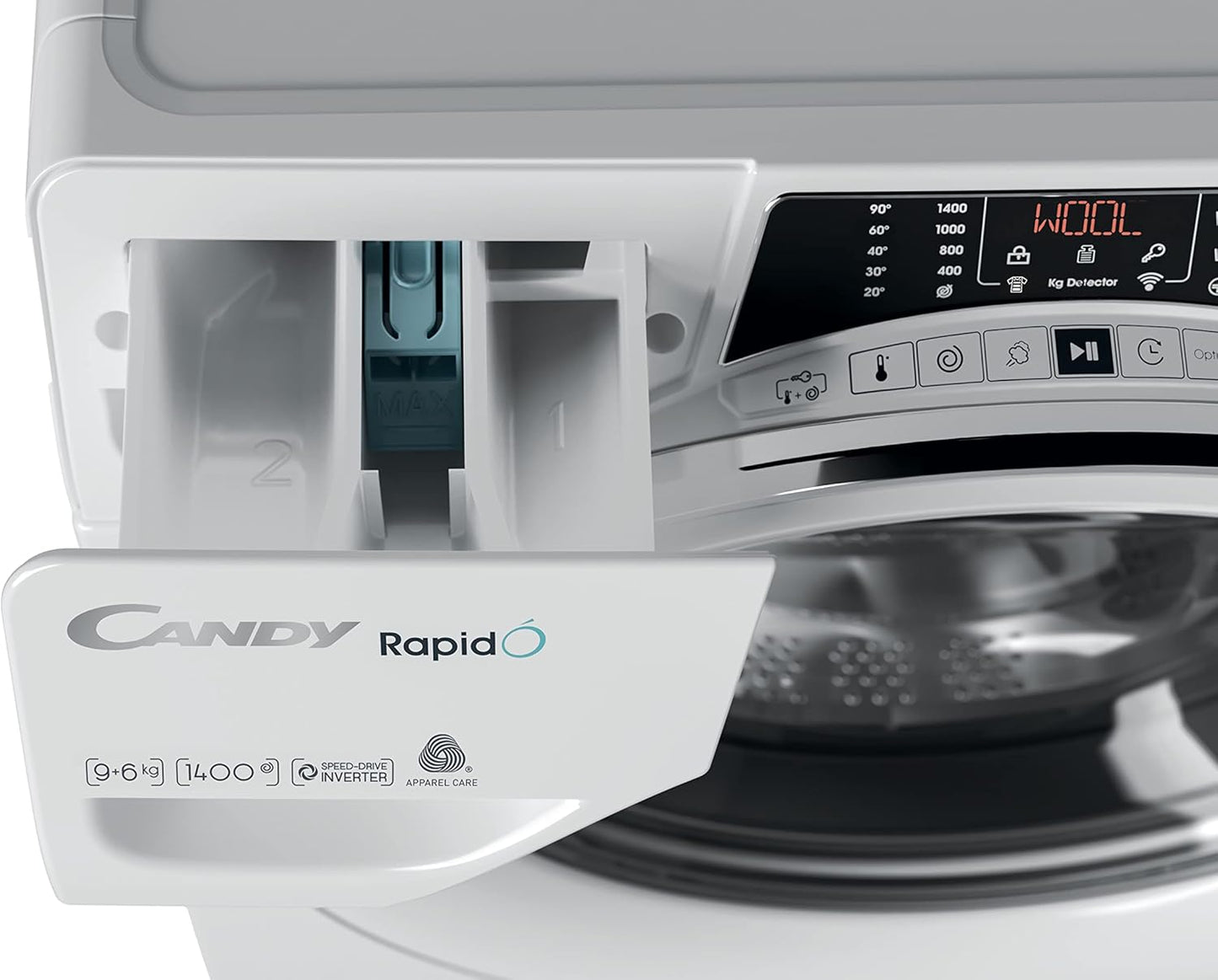 Rapidò ROW4964DWMCE/1-S Lave-Linge 9+6 Kg, 1400 Tours, Wi-Fi + BLE, Télécommande À Distance, Départ Retardé, Classe A, 60 X 58 X 85 Cm, Blanc