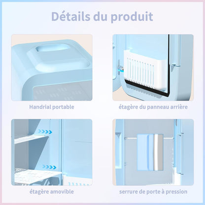 Mini Frigo Pour Chambre, Frigo Skincare Avec Miroir LED, Petit Frigo De 4L Portable, Thermoelectrique Chauffe & Refroidisseur 220V AC / 12V DC Pour Voiture, Bureau, Dortoir (Bleu)