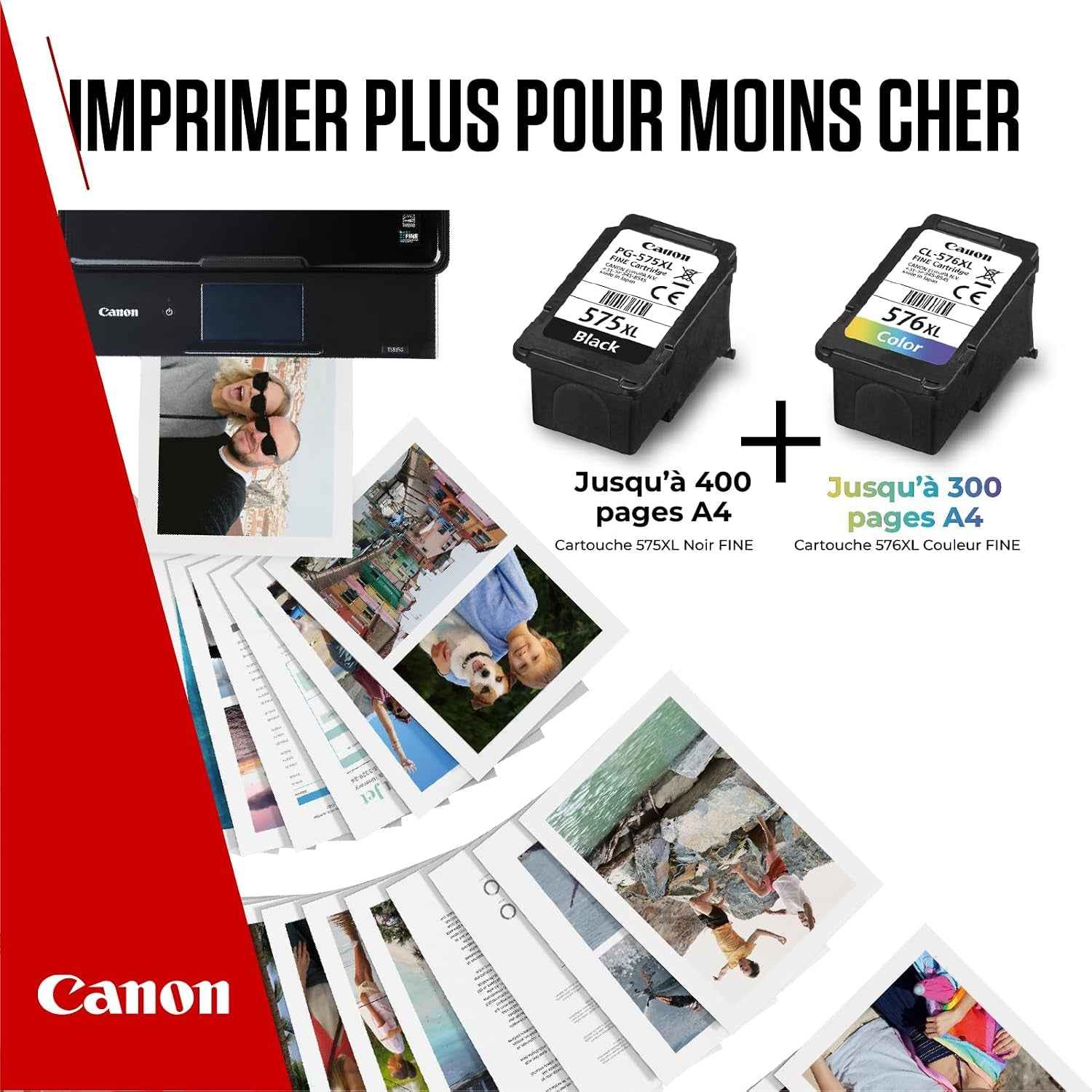Canon PG-575XL + CL-576XL Fine Cartouches D'Encre D'Origine + Papier Photo | 15Ml + 12.6Ml Encre Authentique Haute Capacité Et Papier Photo - Pour PIXMA Ts3551I, Ts3550I, TS3550, Tr4750I Et plus !
