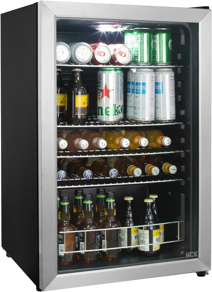115L Réfrigérateur À Boissons En Pose Libre Avec Porte En Verre Double Vitrage, Température Réglable De 0 À 10 ℃, 4 Étagères Amovibles Pour Bières Et Boissons