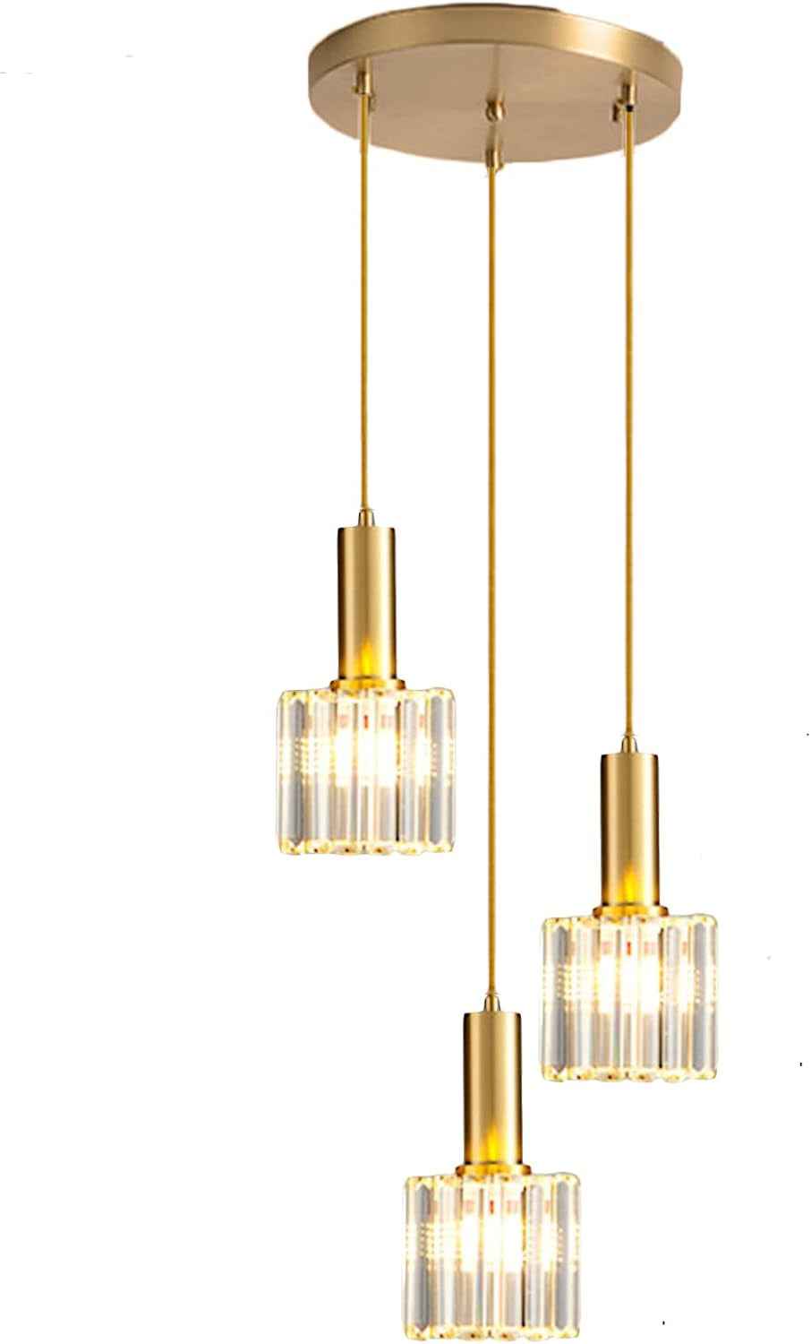Suspension Dorée En Cristal K9 Moderne, Lampe Suspendue En Verre Brillant, Hauteur Réglable E27, Plafonnier Élégant Pour Salle À Manger, Cuisine, Chambre Et Bar(3-Lumières)