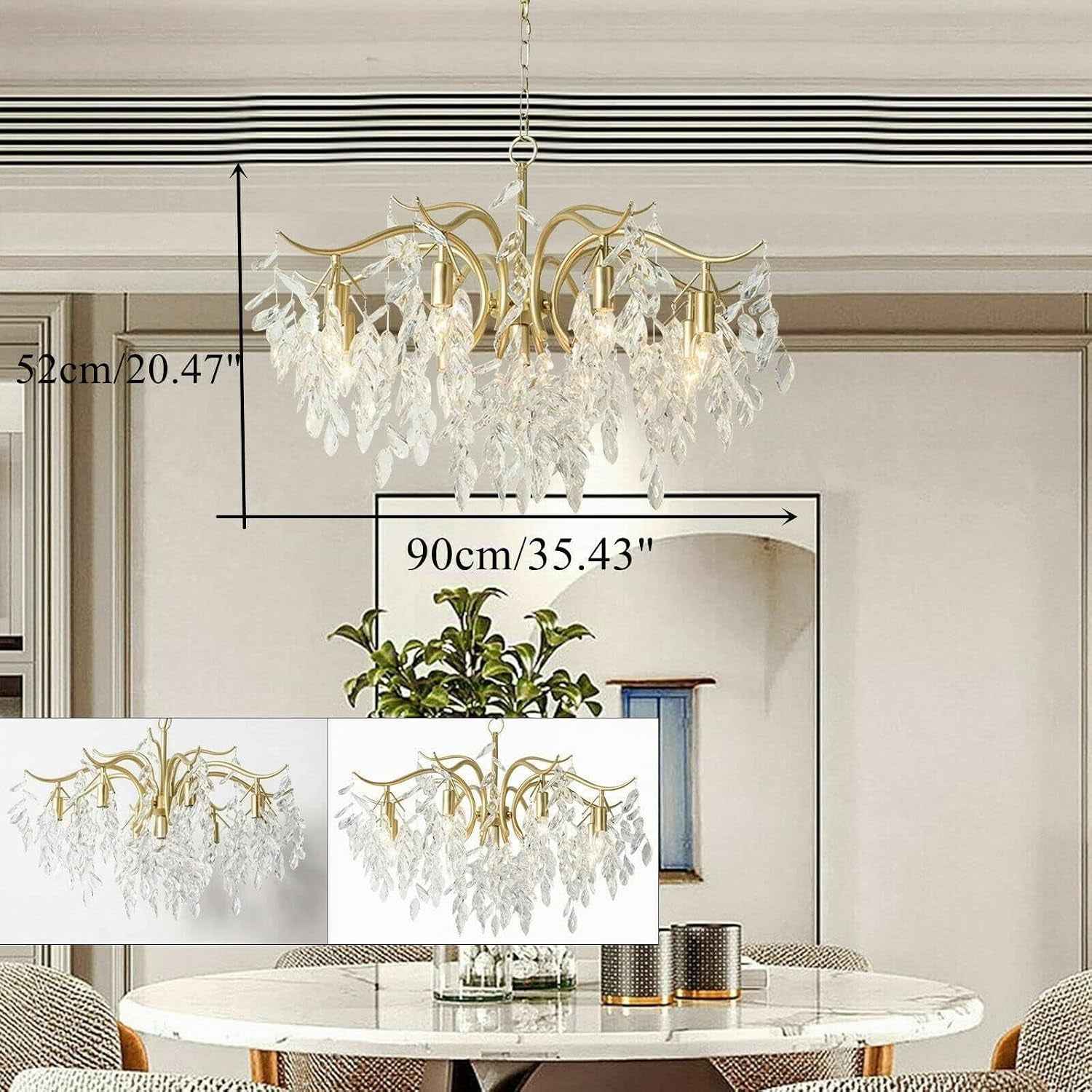 Luxueux Lustre À 9 Branches En Cristal Lustre Cristal Transparent Plafonnier Lampe À Suspension Verre Cristal Métal Classique Pour Chambre À Coucher, Salon, Salle À Manger, Couloir