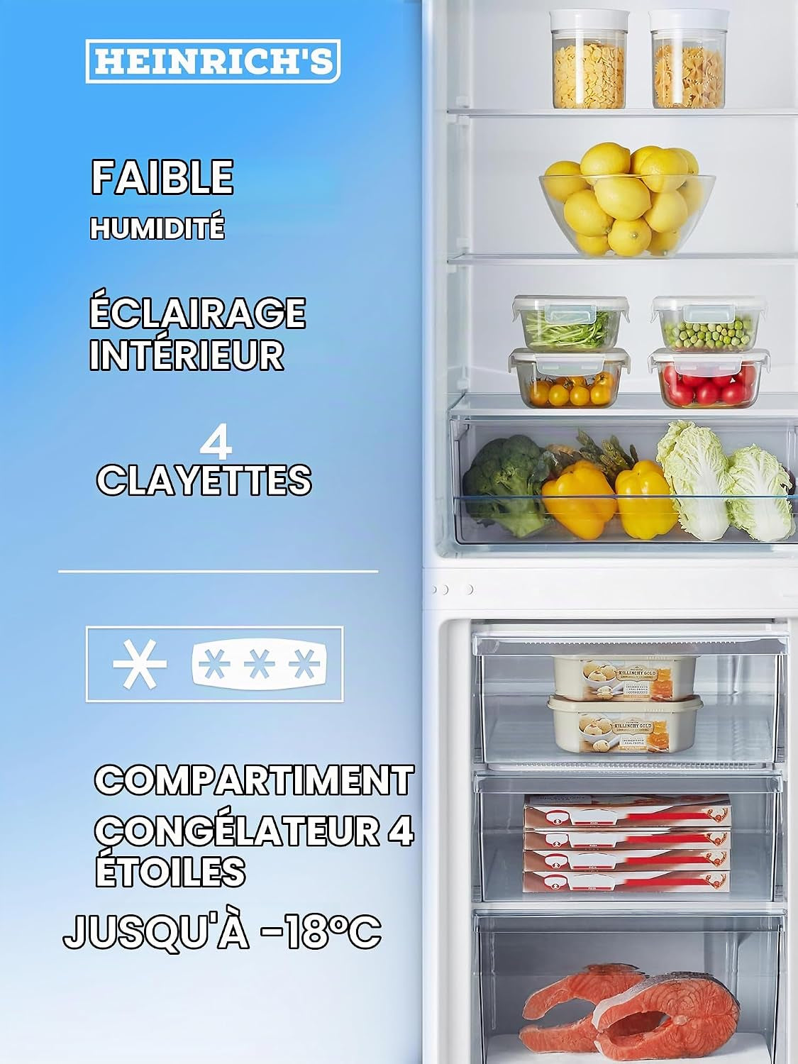 Réfrigérateur-Congélateur 269 Litres, Volume De Refroidissement 198 L, Congélateur 71 L, Éclairage LED, Charnière De Porte De Réfrigérateur Interchangeable, Silencieux 39 Db, Grandes Boîtes