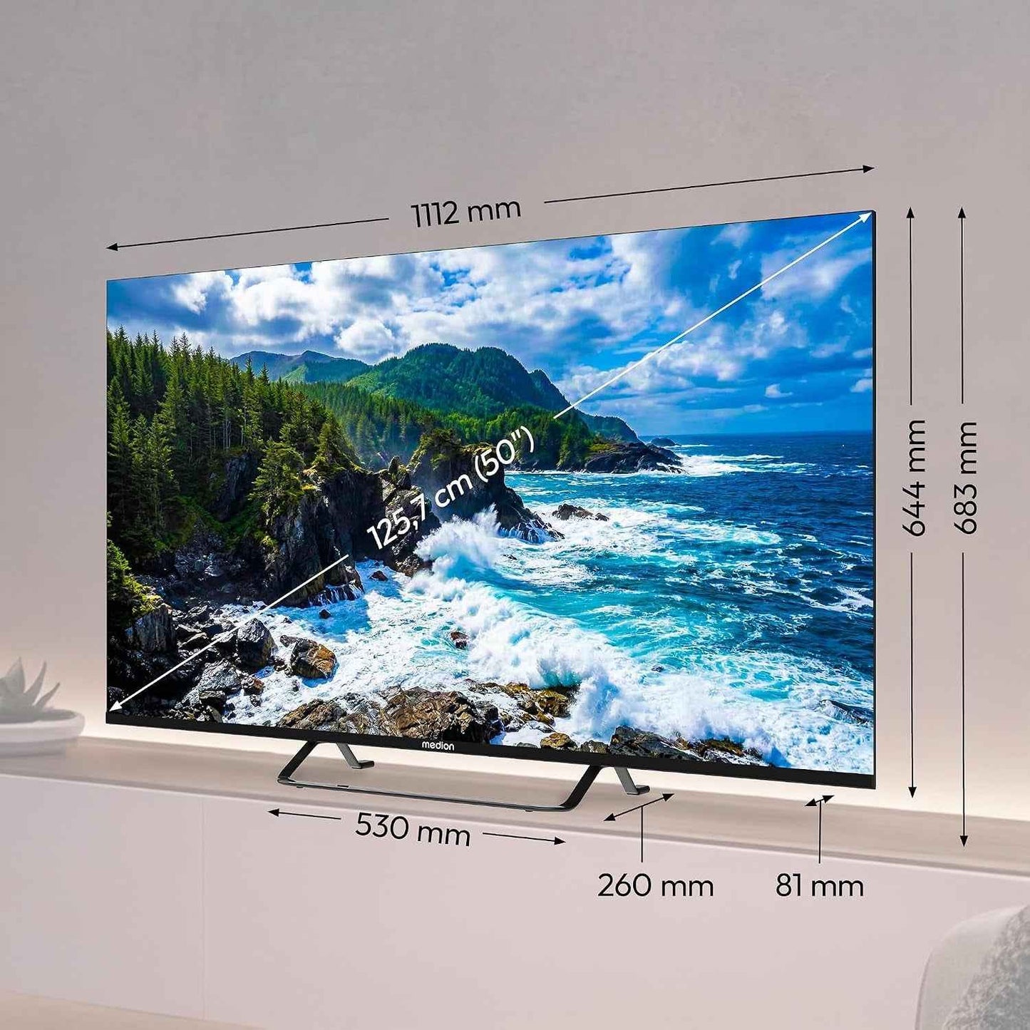 125.7 Cm 50" Téléviseur QLED Smart TV 4K Dolby Vision HDR Prime Video Disney+ Compatible Google TV PVR Bluetooth, MD850701