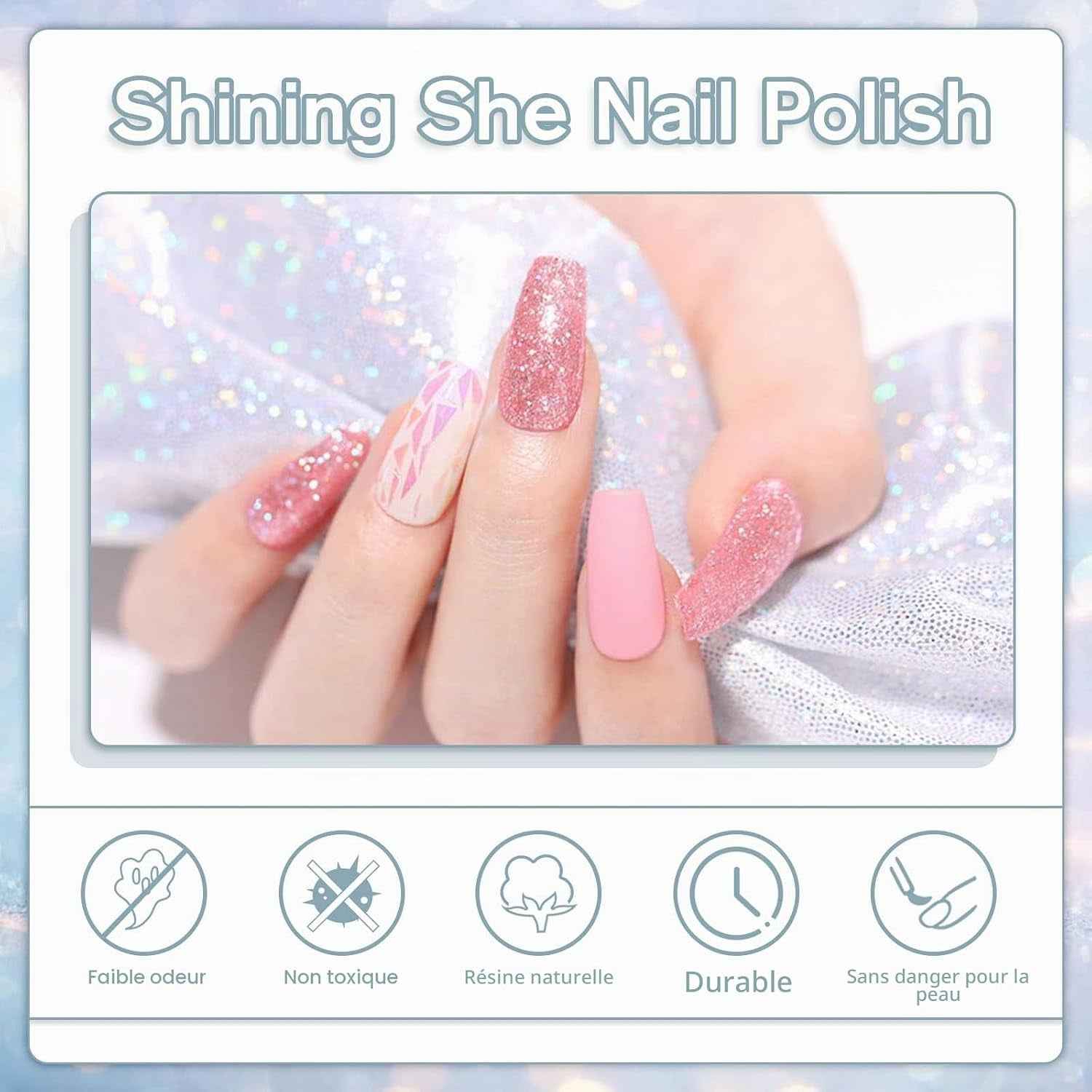 Vernis À Ongles Semi Permanent Paillettes, 10 Couleurs Blanc Argenté Noir or Rose Gel Soak off UV/LED Kit Pour Salon De Manucure DIY Home, 8Ml