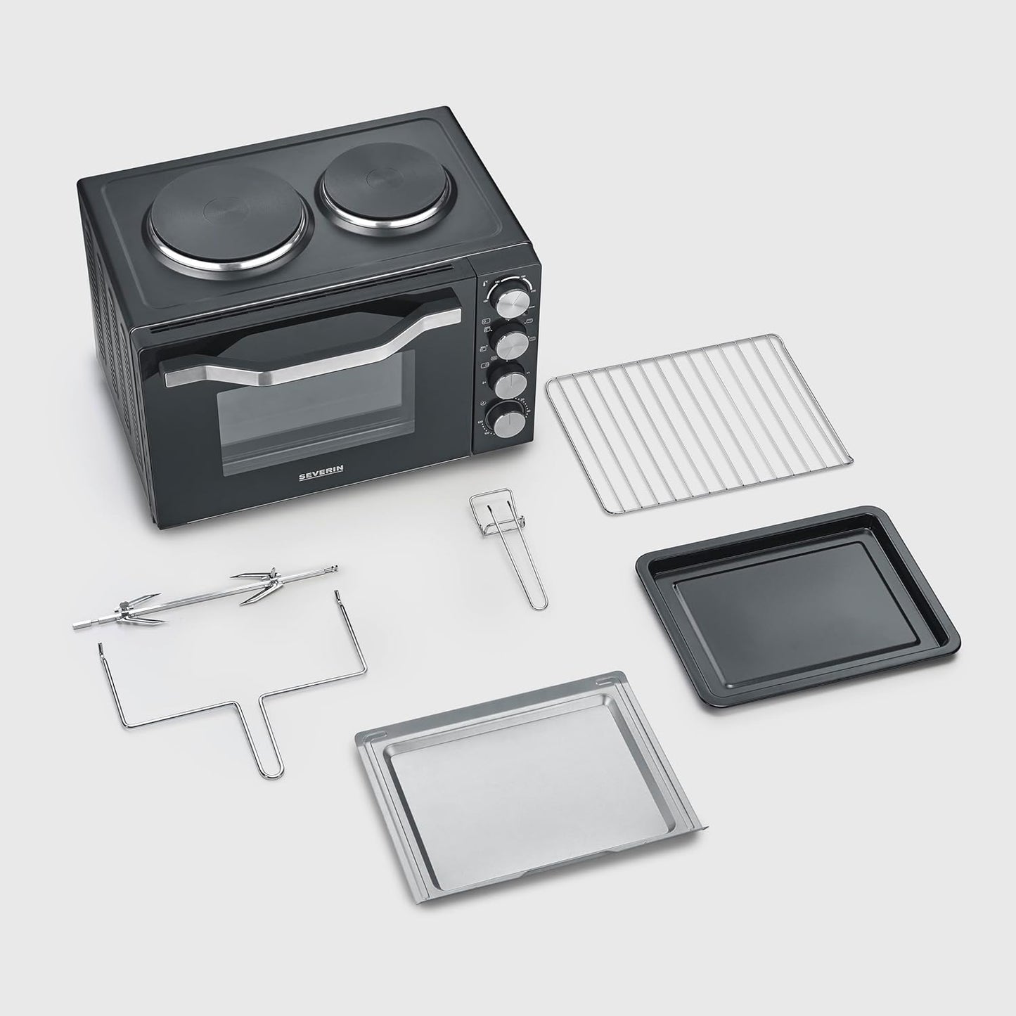 Mini-Four À Chaleur Tournante 30 L Avec Tournebroche Et Plaques De Cuisson, Four Posable 2 500 W Design Élégant, Mini-Four Électrique Minuteur 120 Min, Noir/Inox, to 2074