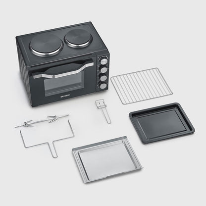 Mini-Four À Chaleur Tournante 30 L Avec Tournebroche Et Plaques De Cuisson, Four Posable 2 500 W Design Élégant, Mini-Four Électrique Minuteur 120 Min, Noir/Inox, to 2074