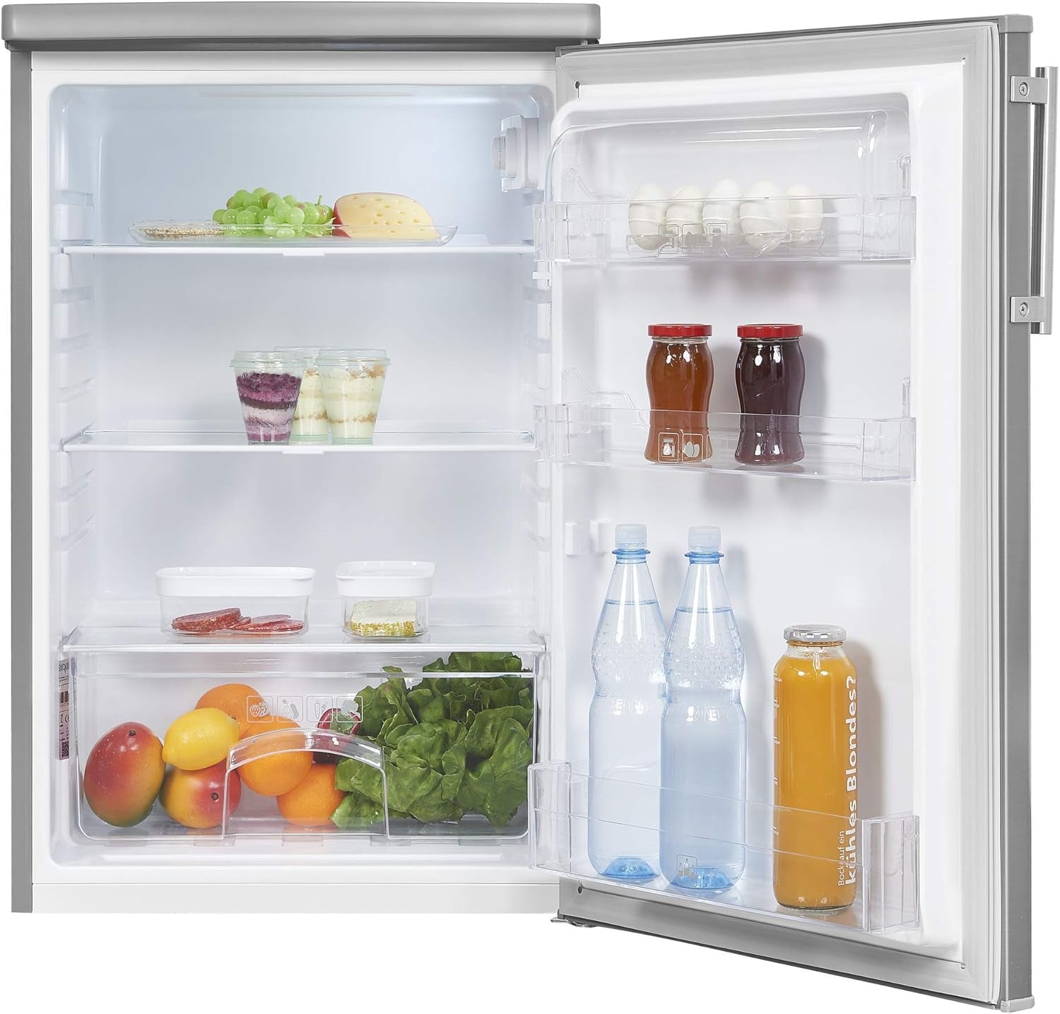 Exquisit Réfrigérateur KS16-V-H-040E Inoxlook | Meuble Sur Pied | Volume 127 L | Inoxlook | Étagères En Verre Et Compartiment À Légumes | Éclairage | Étagères De Porte | Butée De Porte Interchangeable