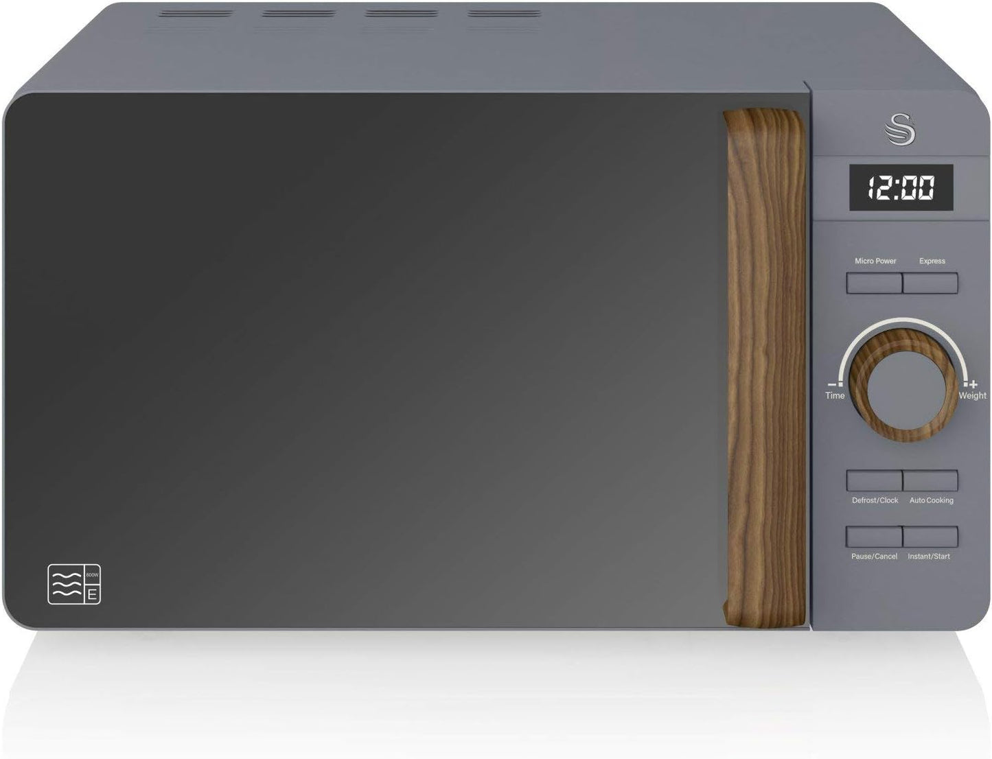 Nordic Micro-Ondes Numérique 20 L, 6 Niveaux De Fonctionnement, 800 W Puissance, Minuterie 30 Min, Nettoyage Facile, Mode Dégivreur, Design Moderne, Poignée Effet Bois, Gris Mat
