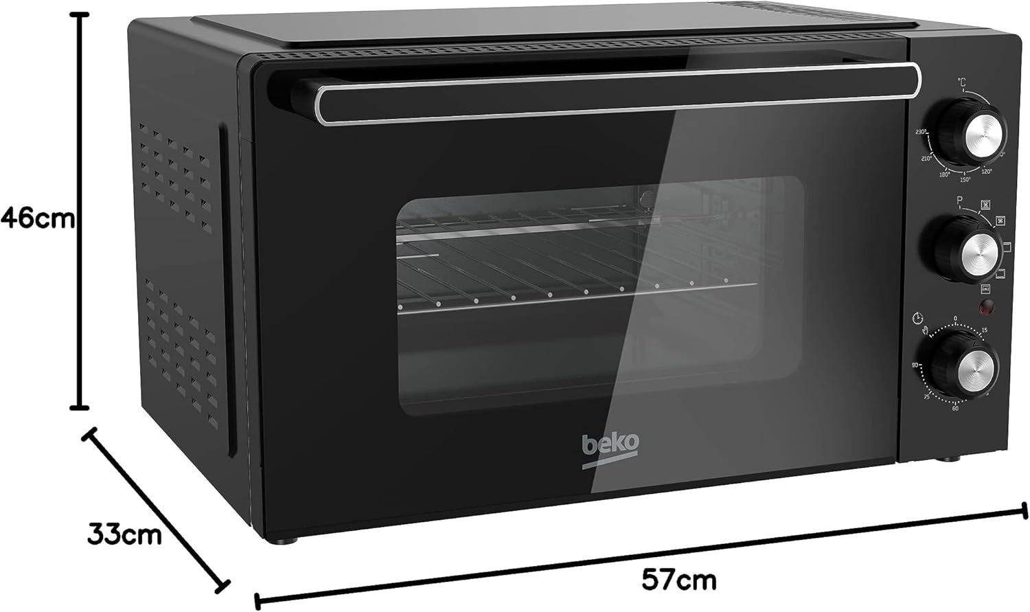 Beko - BMF42B - Four Électrique, Cuisson Ventilée, 42 Litres, 2000 W, 5 Fonctions, Minuterie 90 Min, Température Jusqu'À 230° - Noir