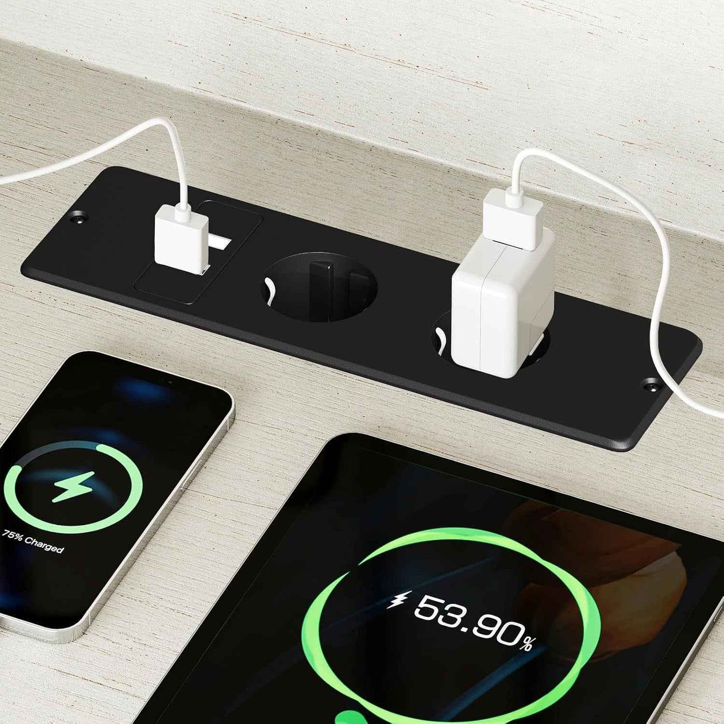 Blanc Meuble TV, Meuble Tele Avec Prises, USB Et LED | 4 Compartiments Ouverts, 2 Placards, Salon Et Chambre, 150 X 35 X 65 Cm
