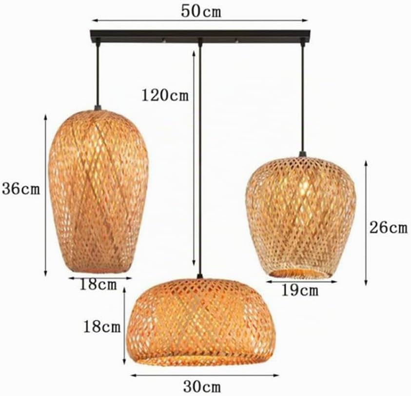 Lustre Industriel 3 Lampes Suspendue Bambou Tissé À La Main Lampe Vintage Pendentif Rotin Lampe À Suspension Abat-Jour En Osier Naturel Luminaire Plafonnier E27 Pour Chambre Salon Cuisine Salle,A