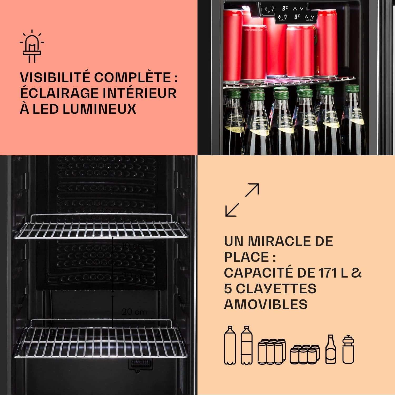 Mini Frigo De Chambre Et Bureau Pour Boisson, Petit Frigo Silencieux, Refrigerateur Mini Bar 171L, Petit Réfrigérateur Camping, Étagères Réglables Pour Le Vin, Cannette, Beer Fridge