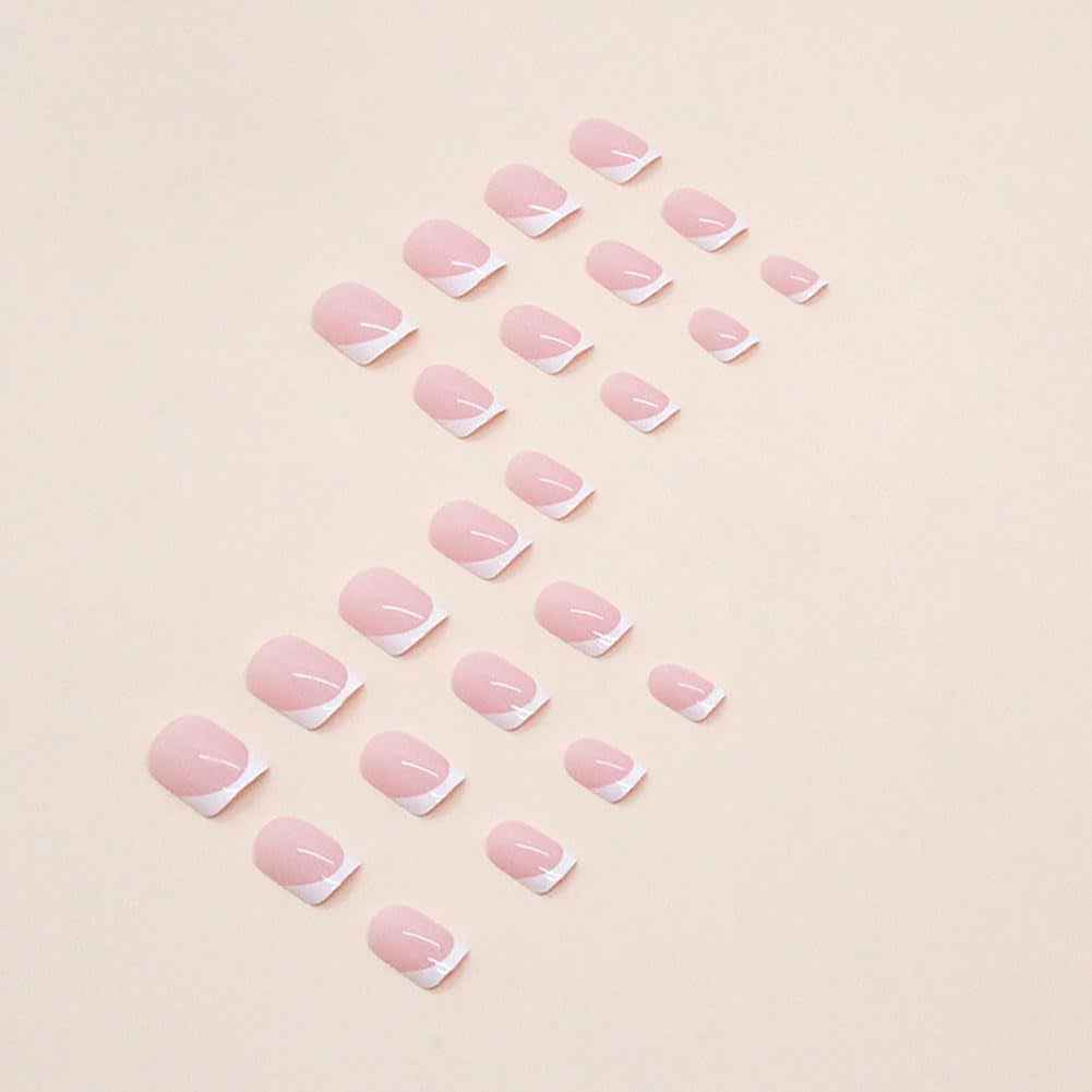 24 Pièces Ongles À Coller Manucure, Faux Ongles Court Carrés Français Rose Nude Ongles, Nails Autocollants Pour Femme Et Fille Nail Art,A