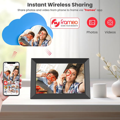 Frameo Cadre Photo Numérique Wifi 10,1 Pouces Avec Mémoire Intégrée De 32 Go, Écran Tactile HD 1280X800 IPS Pour Partager Photos Et Vidéos, Support Multilingue, Rotation Automatique, Montage Mural