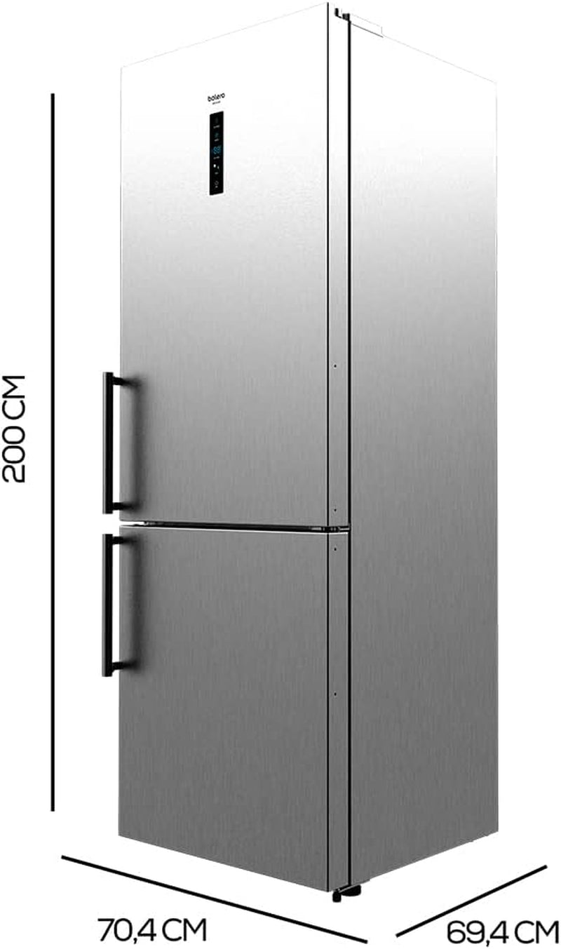 Frigorífico Combi 2 Portes Bolero Coolmarket Combi 495 Inox. 495 Litres, Hauteur 200 Cm, Économies D'Énergie, Pas De Gel, Refroidissement En Métal Pour Refroidissement
