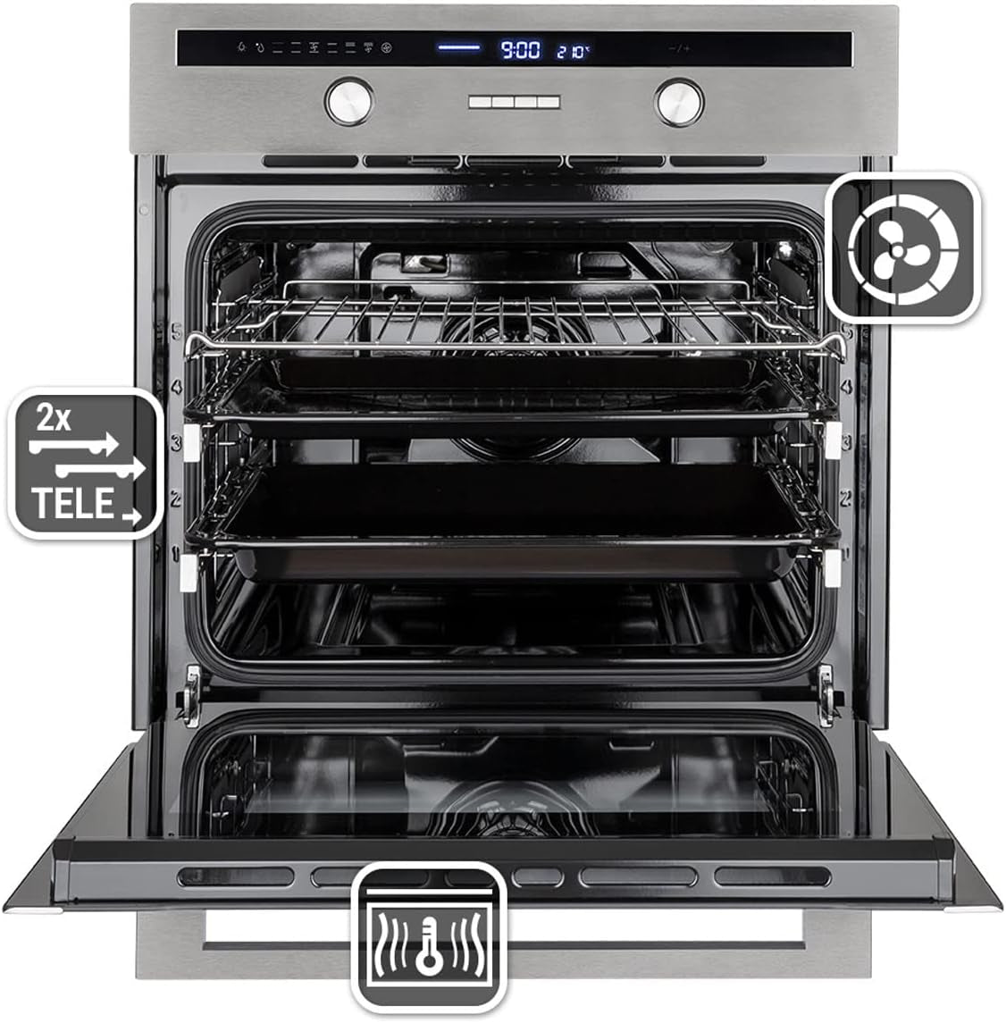 Four Encastrable 60 Cm / 70L / 3Kw / Rôtisserie/Capteur De Température Du C?Ur/Gril/Air Chaud/Tiroirs Télescopiques / EB8013ED