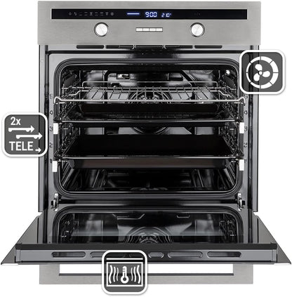 Four Encastrable 60 Cm / 70L / 3Kw / Rôtisserie/Capteur De Température Du C?Ur/Gril/Air Chaud/Tiroirs Télescopiques / EB8013ED