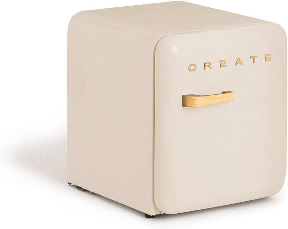 / RETRO FRIDGE 50 Wood/Réfrigérateur Blanc Cassé Avec Poignée Bois/Pratique Et Fonctionnel, Matériaux Résistants