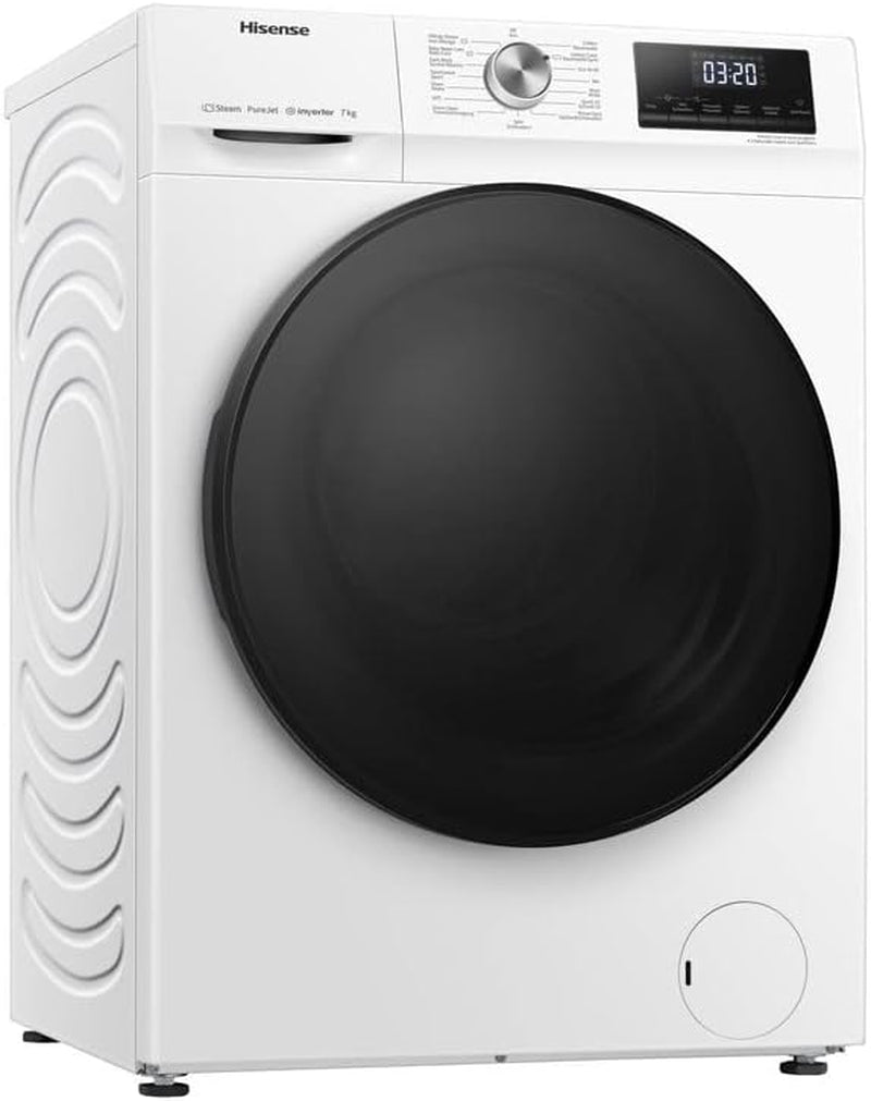 Hisense WFQA7014EVJM Machine À Laver Avec Fonction Vapeur/ 7 Kg/Aquastop/ 1400 Tr/Min / 15 Programmes/Inverter Powerdrive Motor/Tambour En Acier Inoxydable/Sécurité Enfant/Nettoyage Du Tambour/Blanc