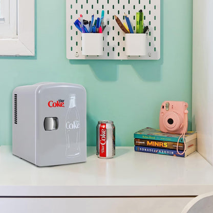 Cocacola Diet Coke Mini Réfrigérateur Thermoélectrique Portable 6 Canettes, 4 L4,2 Qt, Gris, 12 V CC220 V AC Pour Maison, Dortoir, Voiture, Bateau, Boissons, Collations, Soins De La Peau,