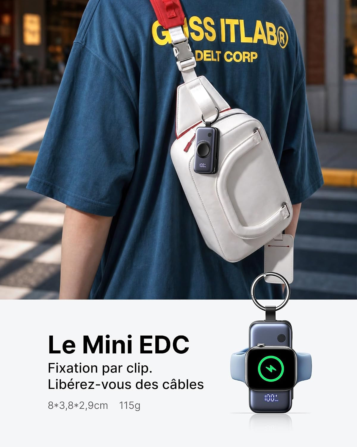 Power Bank Pour Apple Watch, Mini 5000Mah 20W Charge Rapide Chargeur | Batterie Externe Avec Câble Intégré, Mince Batterie Avec Porte-Clés Et LCD Pour Iwatch 10/9/8/Ultra2/Ultra, Iphone 17 16 Etc