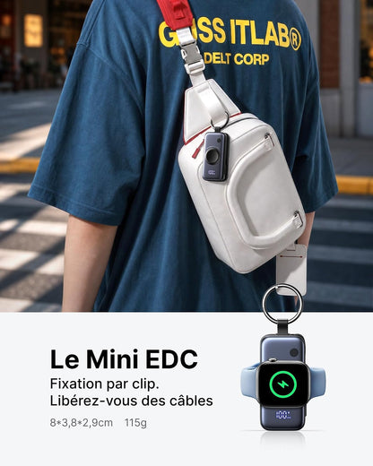 Power Bank Pour Apple Watch, Mini 5000Mah 20W Charge Rapide Chargeur | Batterie Externe Avec Câble Intégré, Mince Batterie Avec Porte-Clés Et LCD Pour Iwatch 10/9/8/Ultra2/Ultra, Iphone 17 16 Etc