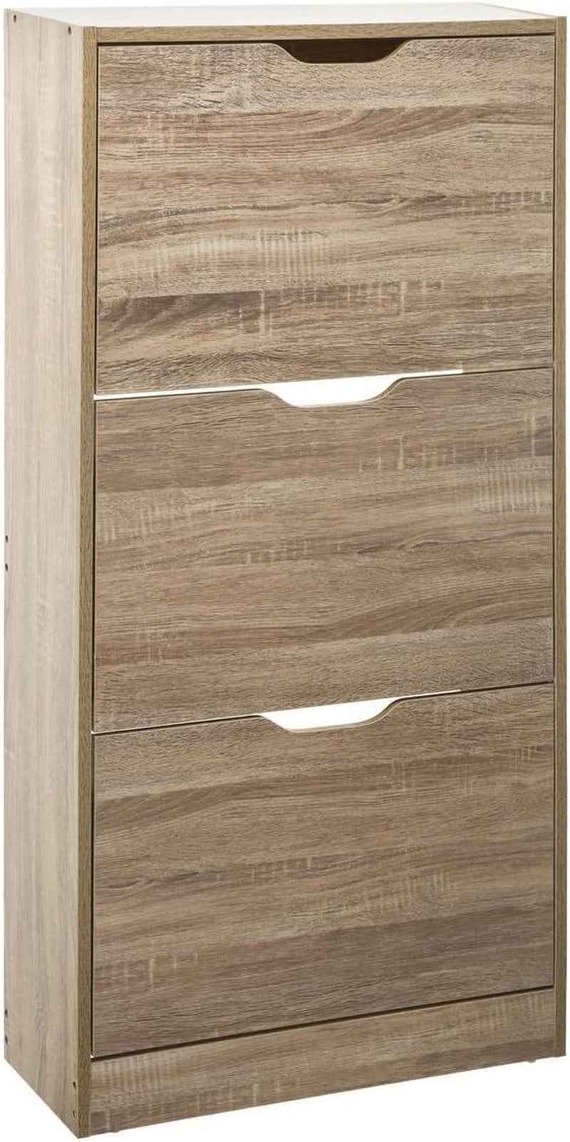 5Five - Meuble Range-Chaussures Drawy 3 Tiroirs Effet Chêne Naturel - 60 X 23 X 119 Cm, Capacité 18 Paires - Pour Entrée, Couloir, Rangement