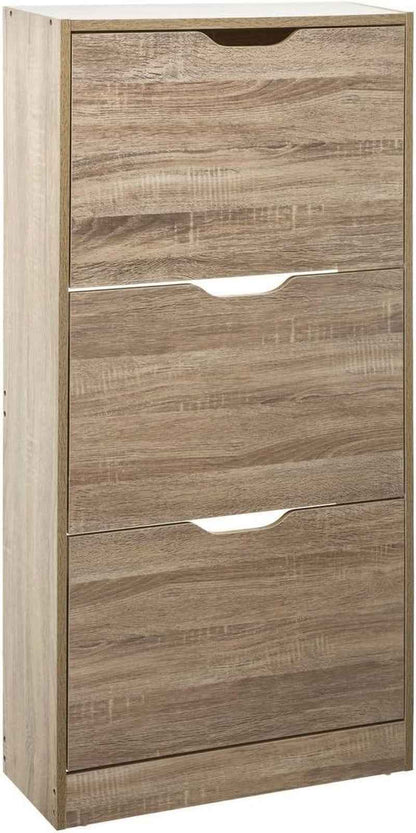5Five - Meuble Range-Chaussures Drawy 3 Tiroirs Effet Chêne Naturel - 60 X 23 X 119 Cm, Capacité 18 Paires - Pour Entrée, Couloir, Rangement