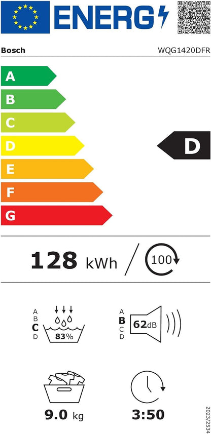 Bosch WQG1420DFR Série 6 - Sèche-Linge, Autodry | Blanc, 9 Kg, Pompe À Chaleur, Anti-Froissage, Option Demi-Charge, Séchage Rapide 40 Minutes