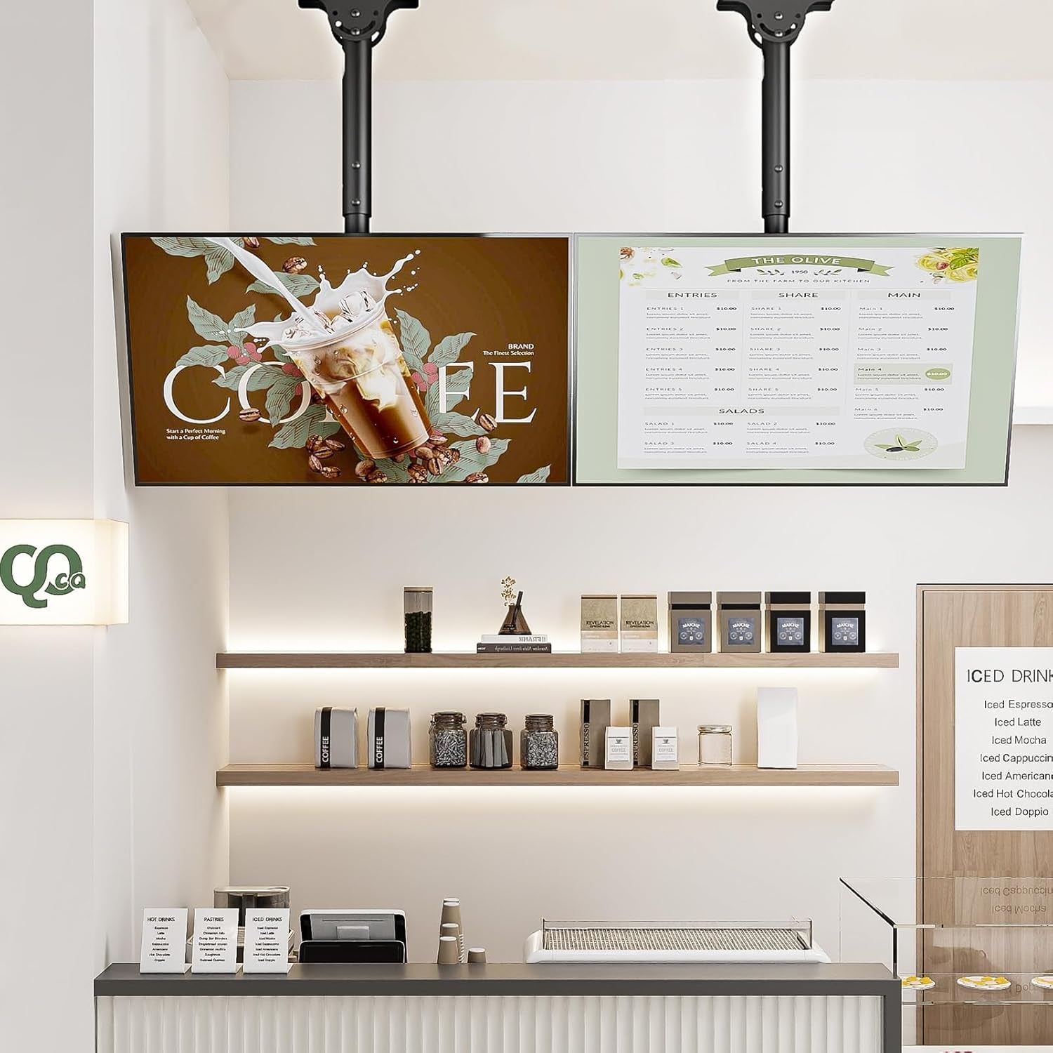 Support TV Plafond Pour Téléviseurs LCD LED Plats/Incurvé De 26 À 65 Pouces, VESA Jusqu'À 400×400Mm Charge 45 Kg, Inclinaison À 20° Et Rotation À 360°, Support Mural TV