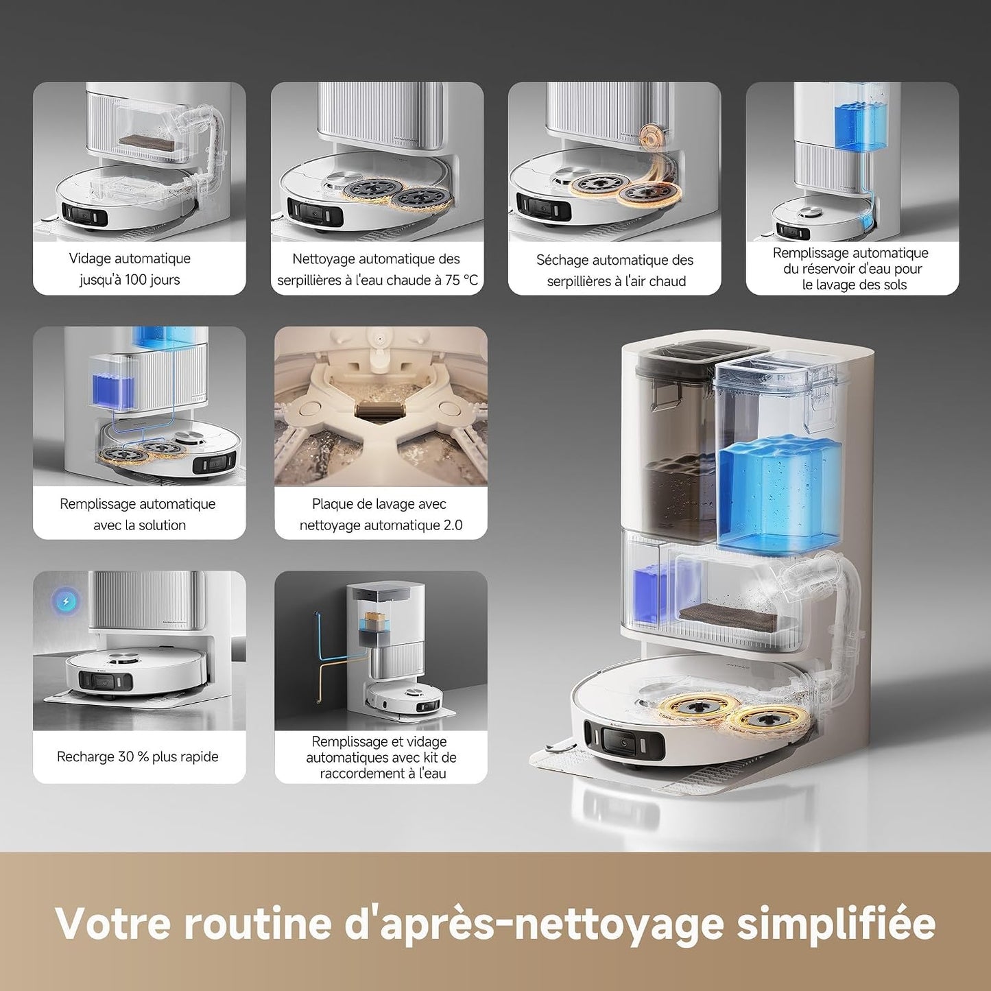 Dreame L40 Ultra AE Robot Aspirateur, 19 000 Pa Aspiration Puissante | Brosse Tricut, Nettoyage Sec-Humide, Dock Tout-En-1 Vidange Automatique, Sélection De Brosses Variée