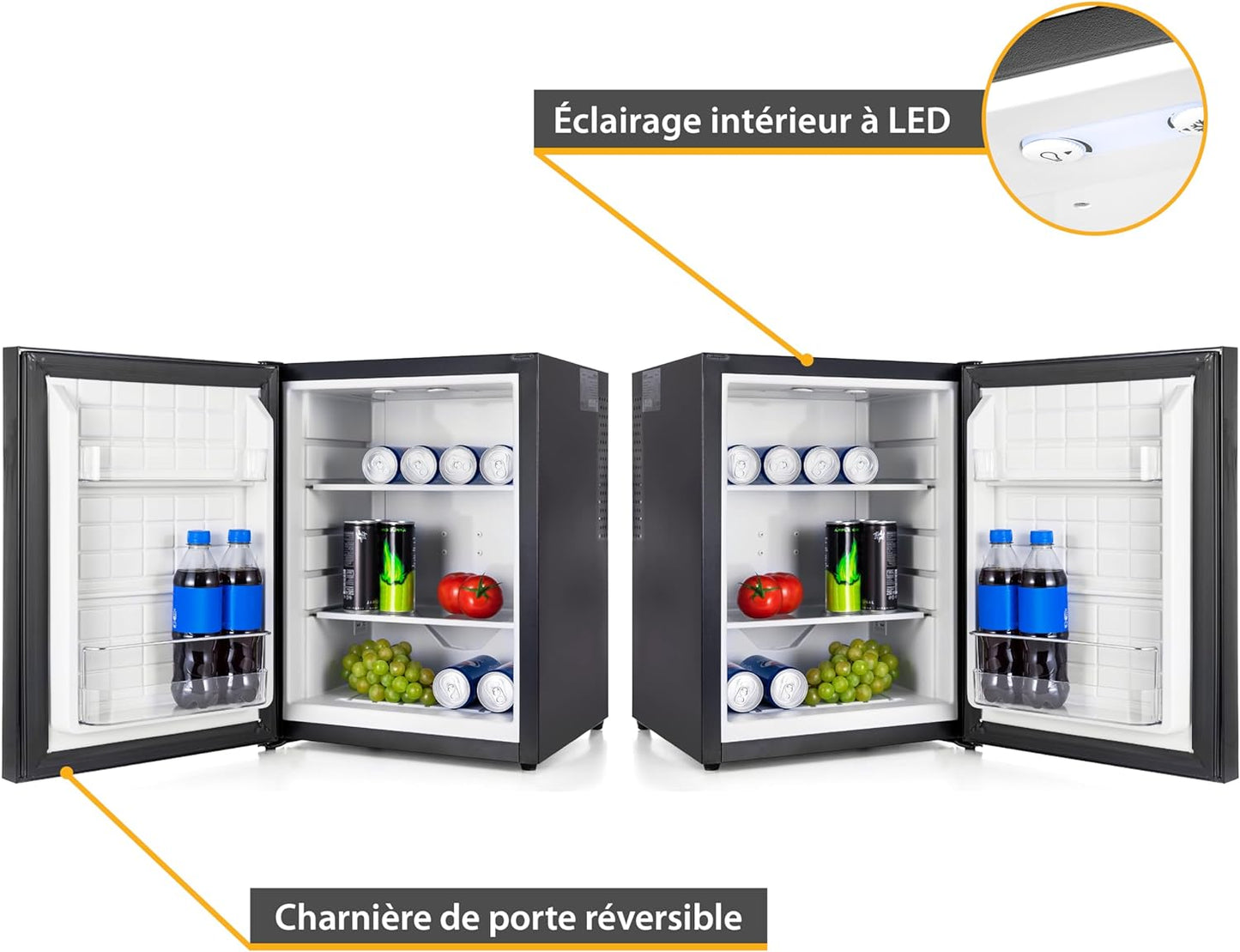 TZS First Austria Mini Frigo De Chambre 40L - Petit Frigo Silencieux Sans Congélateur, Réfrigérateur À Boissons Avec Clé, Butée De Porte Interchangeable, Idéal Pour Hôtel