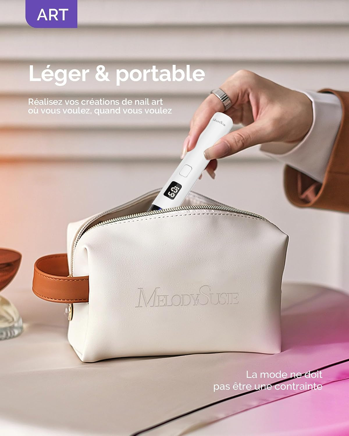 Lampe UV Ongles Gel ART01R Mini Lampe UV Pour Voyage & Retouche | Sans Fil, Rechargeable, Modes Minuterie 20S/60S, Séchage Rapide, Affichage LED, Petite Lampe UV Pour Vernis À Ongles Gel