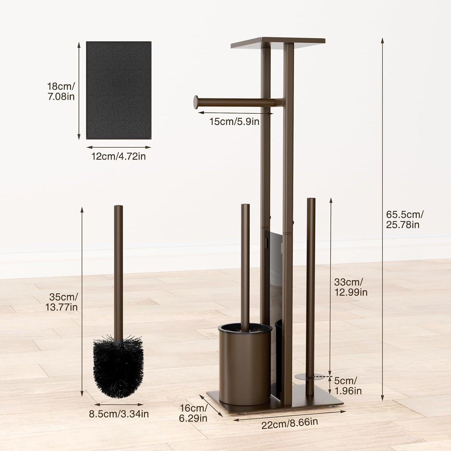 Porte-Papier Toilette En Acier Inoxydable Avec Brosse WC Et Étagère - Support Debout